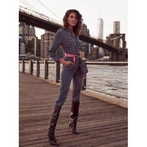 Diane Von Furstenberg DVF Silk Jumpsuit Blue Fuchsia Black Size 2 NWT $6…